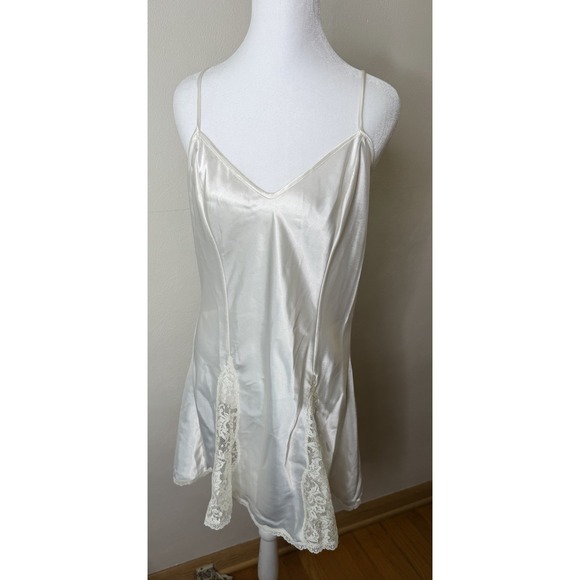 Victoria's Secret Other - Vintage 90s Victoria's Secret Gold Label Satin Lace Slip Dress Size Large White